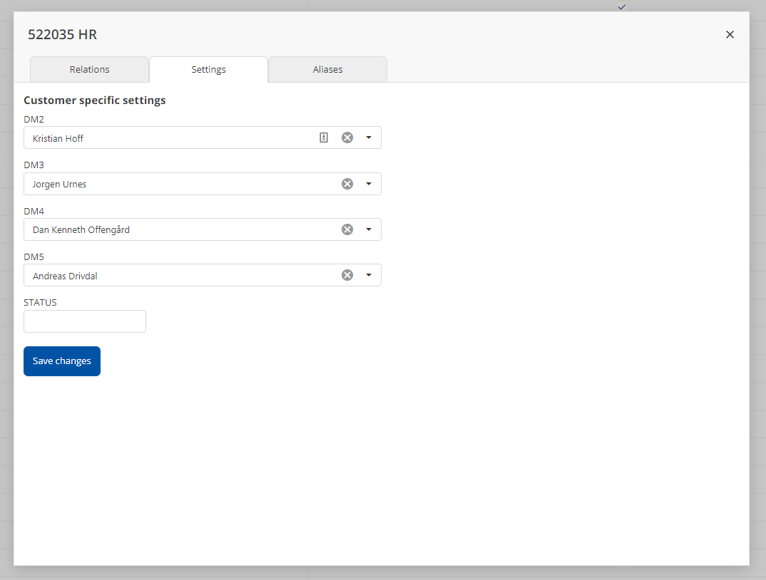 Accounting parameter settings