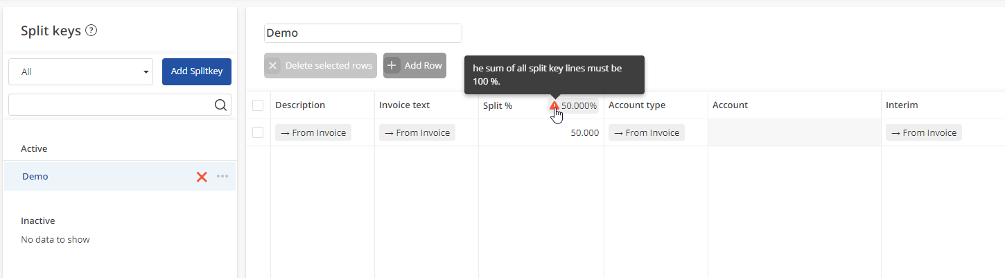 Split key validation