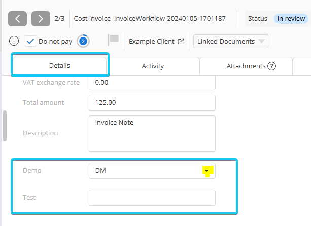 Invoice header attributes