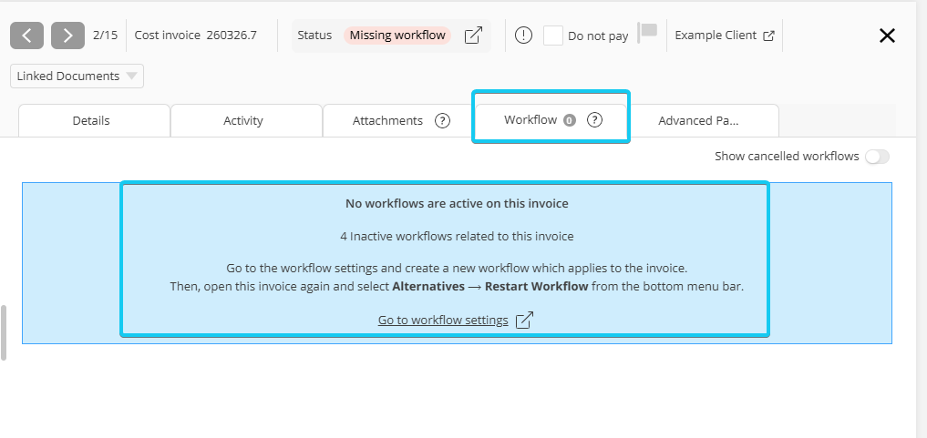 Missing workflow with inactive workflows